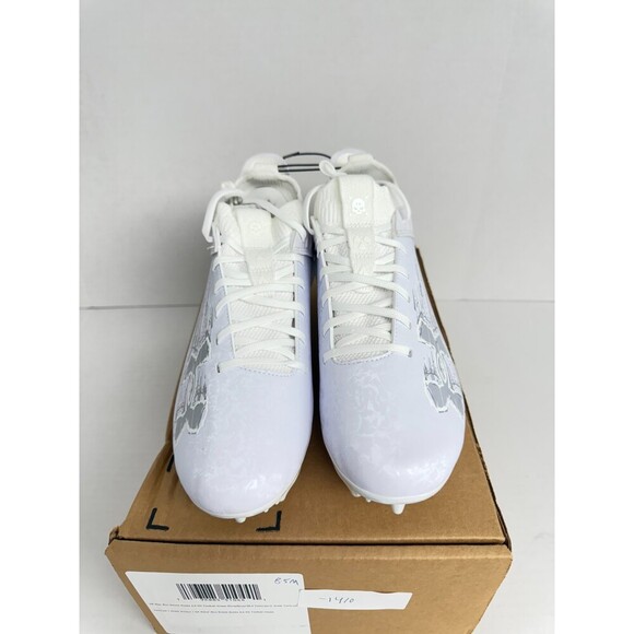 -1410 Under Armour Smoke Suede Football Cleats White/Silver-US 8.5 Mens - Picture 3 of 5